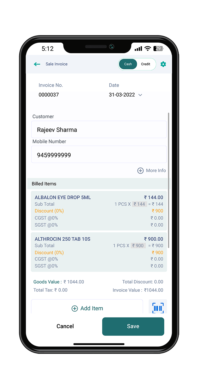 Mobile App Barcode billing